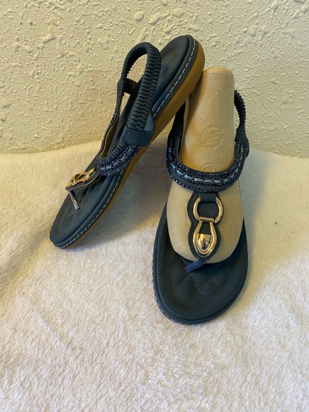 Women's Thong Sandals blue beaded